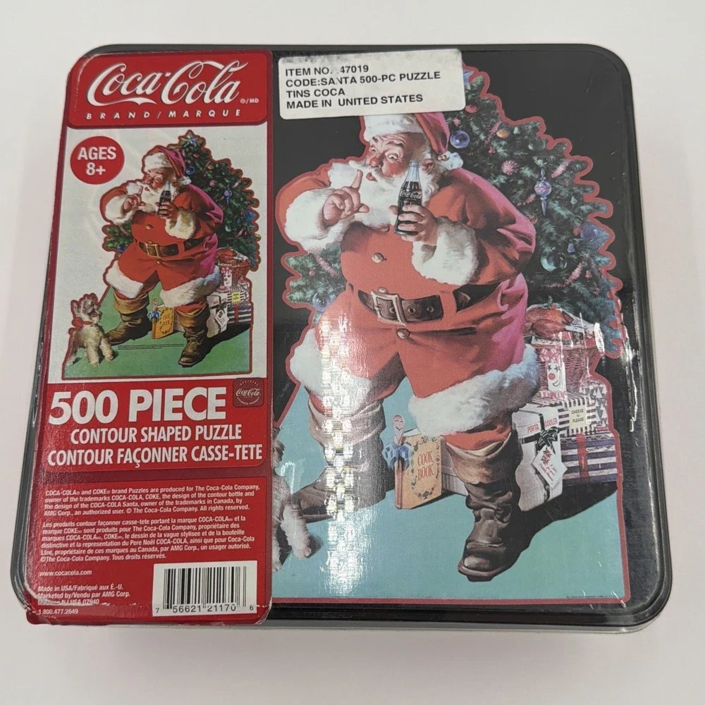 Coca-Cola Christmas Santa 500 Piece Contour Shaped Puzzle in Collector Tin 47019